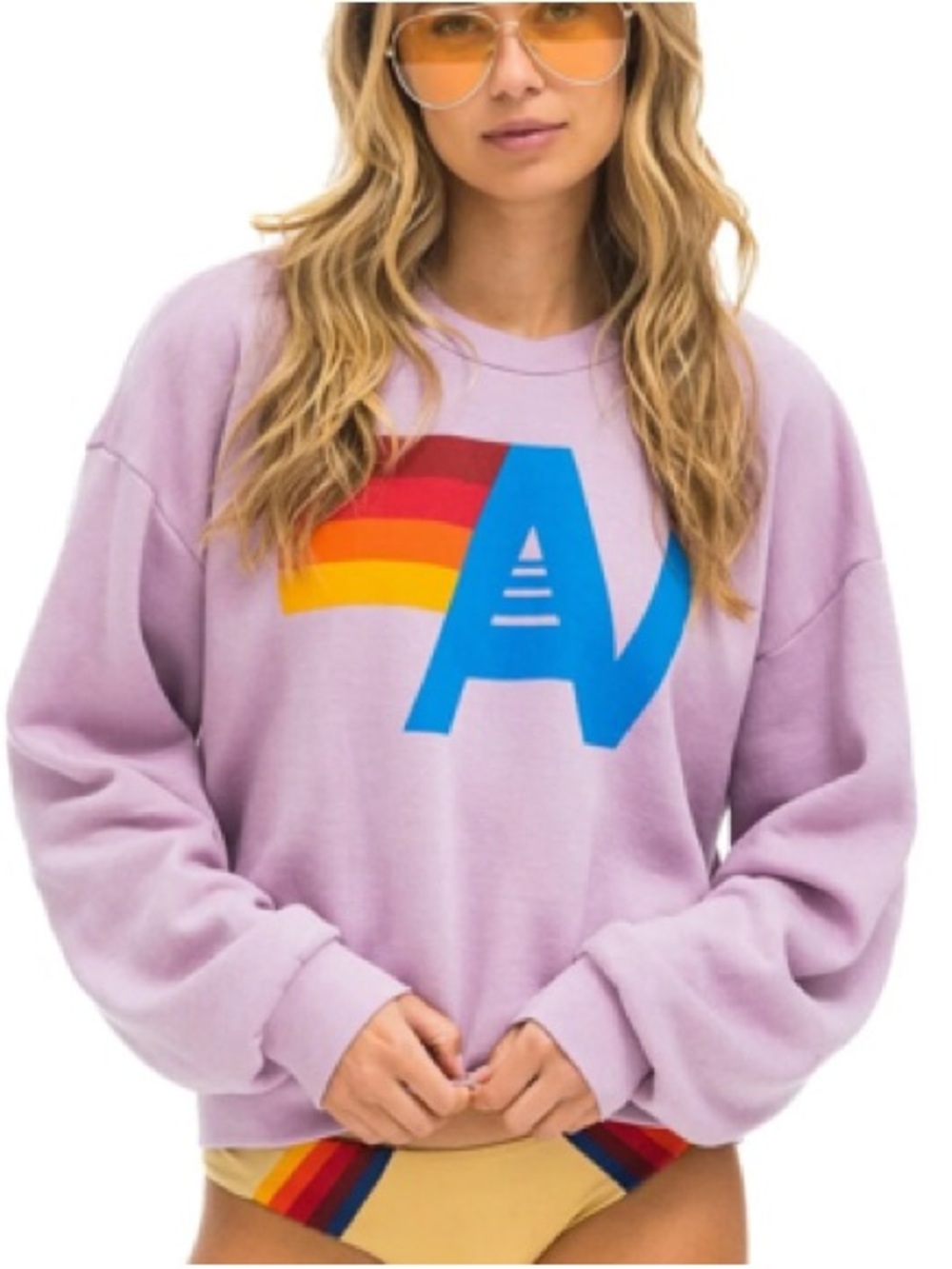 Aviator Nation Light Purple (Mauve) Logo relaxed Crew Sweatshirt | Size Medium